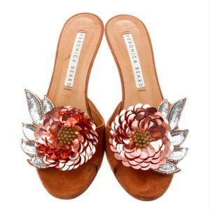 Veronica Beard "Nev" Sandal, suede with sequin flower